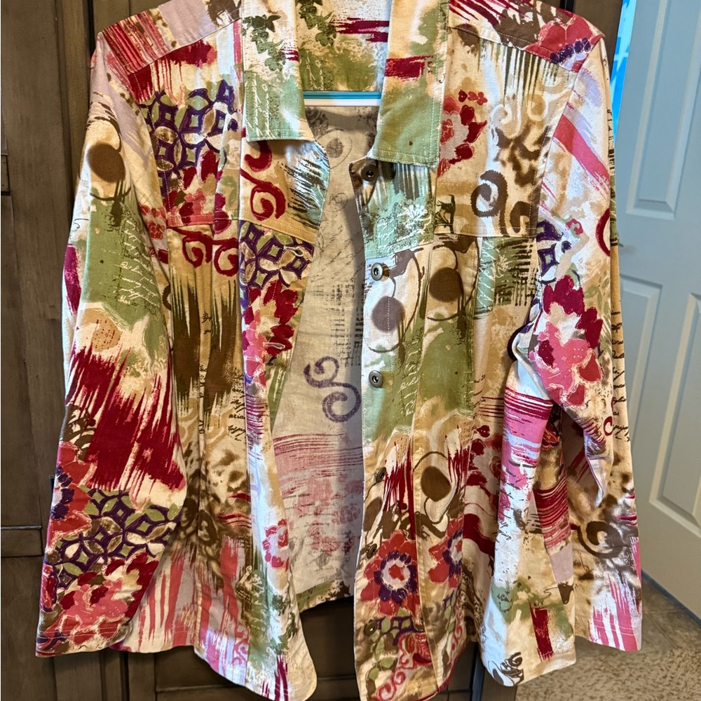 CJ Banks Multicolor Abstract Jean Jacket